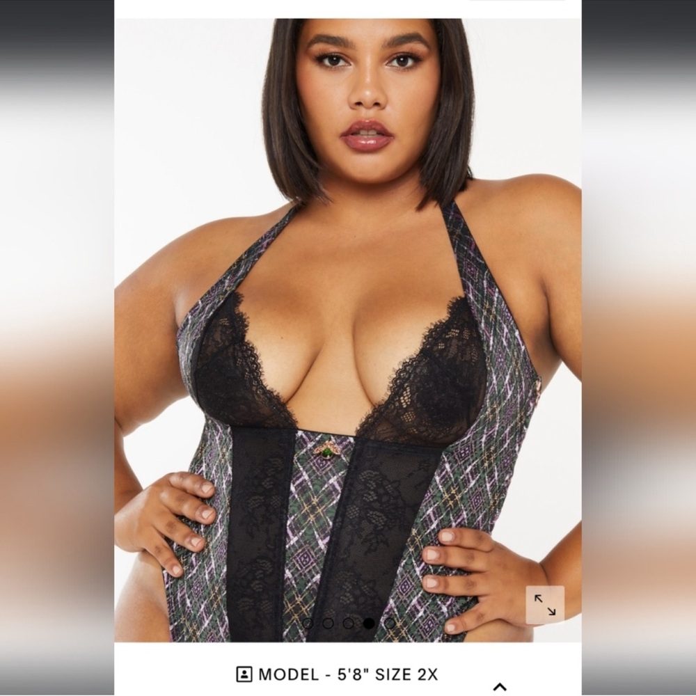 Savage Fenty Lace Bustier with Garter Straps - Purple/Black